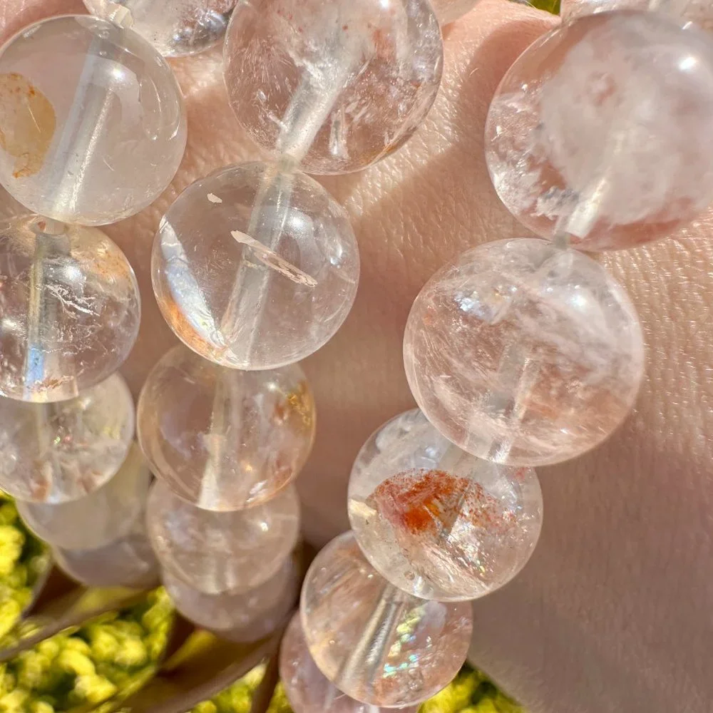 Beautiful Natural Golden Healer and Red Hematoid Quartz 10mm Beaded Bracelet - Picture 8 of 10